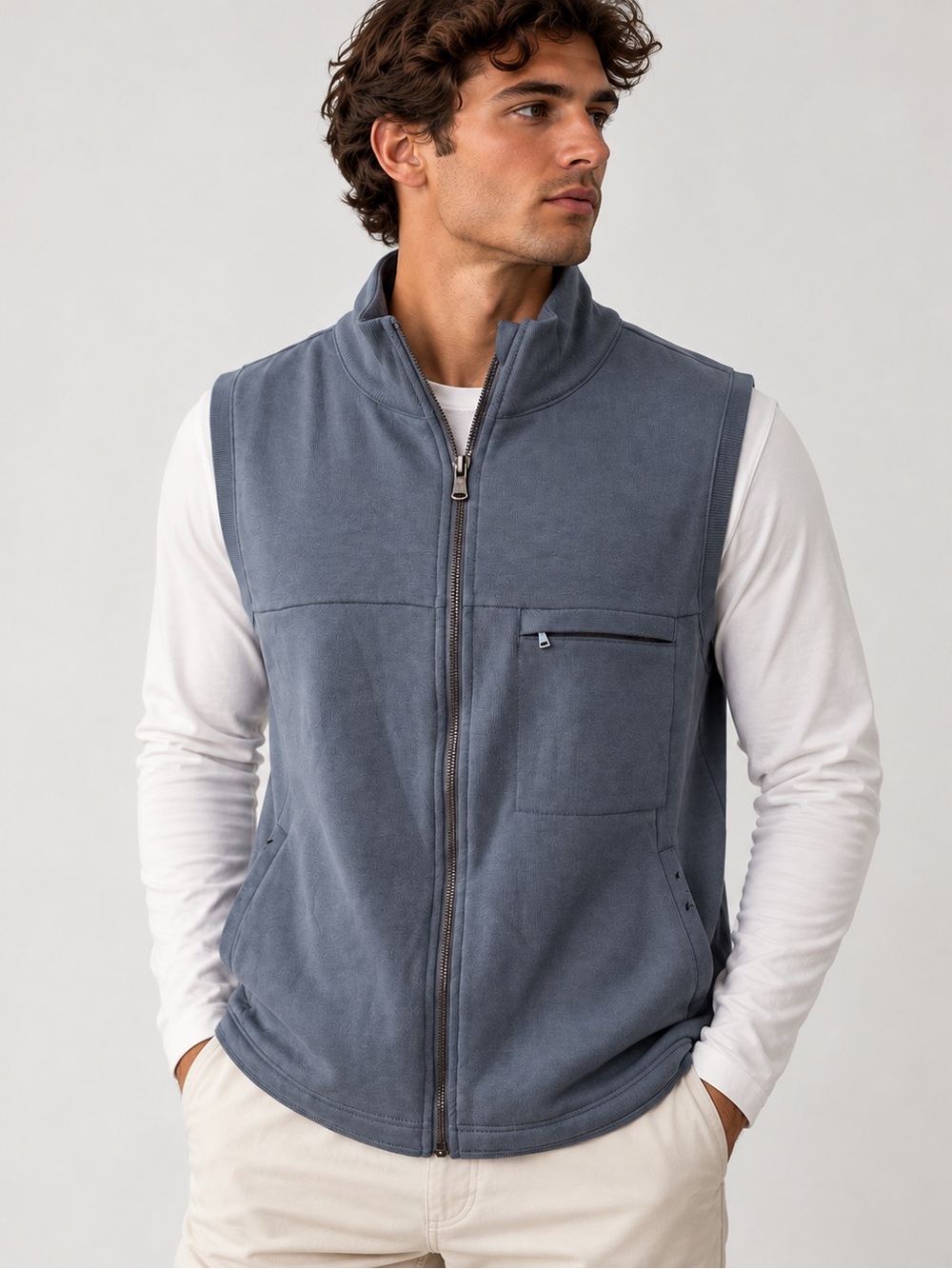 Men's Tasc Slate Blue Fleece Zip Vest - Casual Layering